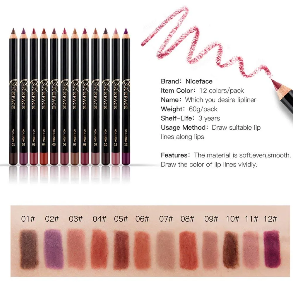 12 Colors/Set Lip Liner,Waterproof Long-lasting Lip Liner Pencil,Matte Lipliner Set Makeup Cosmetic